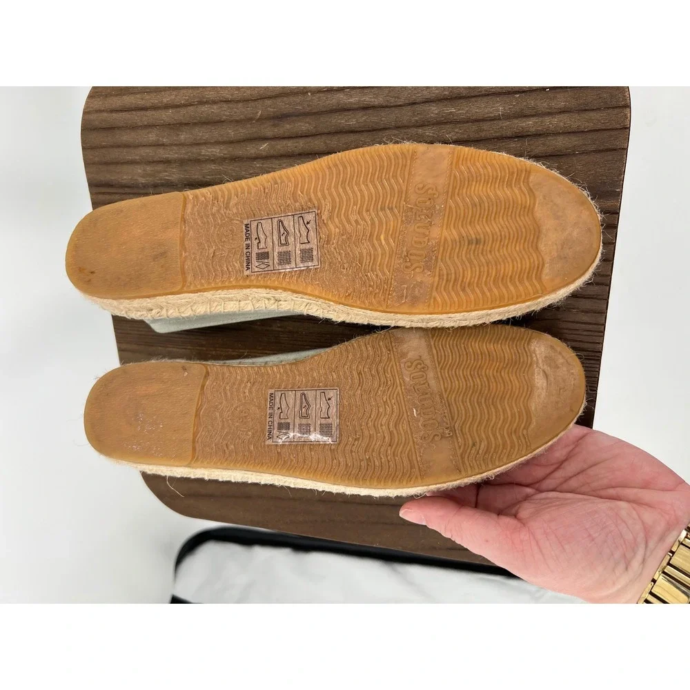 Soludos La Vie En Rose Espadrilles Sage Green Canvas Smoking Slippers 9.5